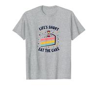 Lifes Short Eat The Cake Fun Dessert Lover T-Shirt, Homme, Gris Chiné, XXL