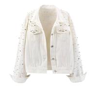 LifeShe Veste courte en jean avec strass pour femme, blanc, X-Large