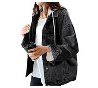 LifeShe Veste en jean avec capuche surdimensionnée pour femme, noir, Medium