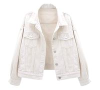 LifeShe Veste en jean avec perles brodées pour femme, blanc, Large