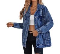 LifeShe Veste en jean longue surdimensionnée pour femme, veste boyfriend déchirée en jean vieilli, bleu foncé, XX-Large