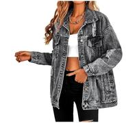 LifeShe Veste en jean longue surdimensionnée pour femme, veste boyfriend déchirée en jean vieilli, noir, X-Large