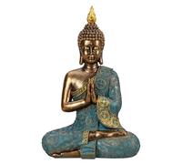 Lifestyle & More Sculpture de Bouddha Figurine décorative en pierre artificielle Or/Vert menthe Hauteur 30 cm Largeur 20 cm