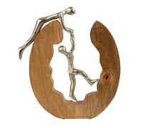 Lifestyle & More Sculpture décorative couple d'escalade en métal argenté dans anneau en bois 28 x 31 cm