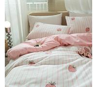 LifeTB Parure de lit 3 pièces réversible à Motif de Fraises Mignonnes 100% Coton avec Fermeture éclair pour Enfants - Housse de Couette à Motif de Fraise Rose pour Filles et Femmes - Lit Double