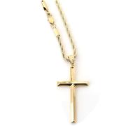 LIFETIME BLING Collier avec pendentif croix en or 18 carats pour hommes et femmes, chaîne cubaine en corde de 3 mm avec fermoir solide vraiment solide, cadeau pour mari, femme, bords, 60 (19,1