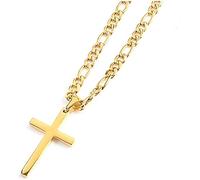 Lifetime Bling Ensemble collier et pendentif en or brillant 18 carats pour homme - Grande croix plate unie avec chaîne à maillons cubains - Cadeau pour homme ou femme, Or