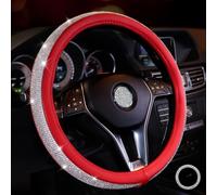 Lifetooler Couvre Volant Paillette Strass Protege Volant Voiture en Cristal Diamant Brillant 38 cm Antidérapant Glitter Housse Volant Voiture Bling Accessoires pour Femmes (Rouge-Blanc)