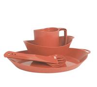 Lifeventure Ellipse Ensemble de Vaisselle réutilisable 4 pièces : Couteau/Fourchette/cuillère, Assiette, Bol, Tasse pour Camping, Voyage et extérieur - Orange Rouille