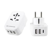 Lifeventure World to Europe Travel Adaptor with (USB C) Chargeur, Adultes Unisexe, Blanc (Blanc), Taille Unique