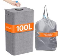Lifewit 100L Collecteur de Bouteilles avec Couvercle, Poubelle Tri Selectif pour Plastique, Bouteilles Verre, Poubelle Exterieur de Recyclage avec Trou, Poubelle Cuisine Rangement de Bouteilles, Gris