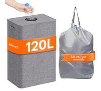 Lifewit 120L Collecteur de Bouteilles avec Couvercle,Poubelle Tri Selectif pour Plastique,Bouteilles Verre,Poubelle Exterieur de Recyclage avec Trou,Poubelle Cuisine Rangement de Bouteilles,Gris clair
