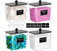 Lifewit 2700 ml Rangement Lessive en Capsules avec étiquettes et Cuillères, Récipient pour Poudre à Lessive avec Couvercle en Bambou, Boite Lessives, Rangement Buanderie Organisation, Noir, Lot de 4