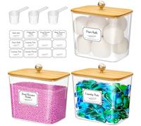 Lifewit 2700 ml Rangement Lessive en Capsules avec étiquettes et Cuillères, Récipient pour Poudre à Lessive avec Couvercle en Bambou, Boite Lessives, Rangement Buanderie Organisation, Naturel,Lot de 3