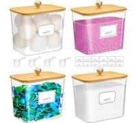 Lifewit 2700 ml Rangement Lessive en Capsules avec étiquettes et Cuillères, Récipient pour Poudre à Lessive avec Couvercle en Bambou, Boite Lessives, Rangement Buanderie Organisation, Naturel,Lot de 4