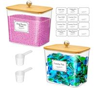 Lifewit 2700 ml Rangement Lessive en Capsules avec étiquettes et Cuillères, Récipient pour Poudre à Lessive avec Couvercle en Bambou, Boite Lessives, Rangement Buanderie Organisation, Naturel,Lot de 2