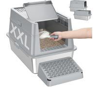 Lifewit Bac à Litière en Acier Inoxydable avec Couvercle et Poignée, Grand Fermé pour Grands Chats, Bac à Litière en Métal à Entrée Frontale avec Pelle et Pédale, Gris