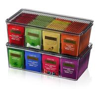 Lifewit Boite a The 2 Pièces, Boîte de Rangement en Plastique, Boite Rangement The 8 Compartiments, Boîtes et Coffrets à Thé et Café, Boite Epice pour Cuisine, Comptoirs, Noir