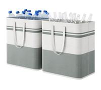 Lifewit Collecteur de Bouteilles 60L, Poubelle Tri Selectif pour Plastique, Bouteilles Verre, Poubelle Exterieur de Recyclage, Sac de Bouteilles, Poubelle Cuisine, Gris et Blanc, 2 Pièces