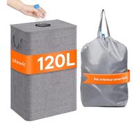 Lifewit Collecteur de Bouteilles avec Couvercle, Poubelle Tri Selectif pour Plastique, Bouteilles Verre, Poubelle Exterieur de Recyclage avec Trou, Poubelle Cuisine Rangement, 120 L, Gris