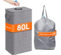 Lifewit Collecteur de Bouteilles avec Couvercle, Poubelle Tri Selectif pour Plastique, Bouteilles Verre, Poubelle Exterieur de Recyclage avec Trou, Poubelle Cuisine Rangement, 80 L, Gris