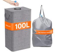 Lifewit Collecteur de Bouteilles avec Couvercle, Poubelle Tri Selectif pour Plastique, Bouteilles Verre, Poubelle Exterieur de Recyclage avec Trou, Poubelle Cuisine Rangement, 100 L, Gris