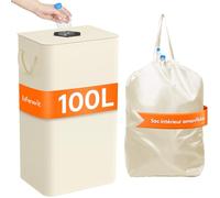 Lifewit Collecteur de Bouteilles avec Couvercle, Poubelle Tri Selectif pour Plastique, Bouteilles Verre, Poubelle Exterieur de Recyclage avec Trou, Poubelle Cuisine Rangement, 100 L, Blanc