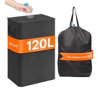 Lifewit Collecteur de Bouteilles avec Couvercle, Poubelle Tri Selectif pour Plastique, Bouteilles Verre, Poubelle Exterieur de Recyclage avec Trou, Poubelle Cuisine Rangement, 120 L, Gris Foncé