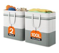 Lifewit Collecteur de Bouteilles, Poubelle Tri Selectif pour Plastique, Bouteilles Verre, Poubelle Exterieur de Recyclage, Sac de Bouteilles, Poubelle Cuisine, Gris et Blanc, 100 L, Lot de 2