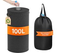 Lifewit Collecteur de Bouteilles Rond avec Couvercle, Poubelle Cuisine Tri Selectif avec Trou, Poubelle Recyclage pour Verre, Récipient de Collecte, 100 L, Noir