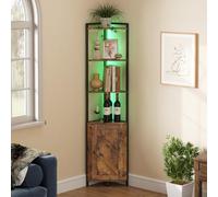 Lifewit Etagère d'angle avec LED, Armoire de Rangement à 5 Niveaux avec Portes, Gabinete de Vinos Etagère d'angle de 172 cm pour Salon, Chambre à Coucher, Cuisine, Petit Espace, Brun Rustique