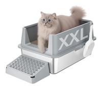 Lifewit Litière pour Chat Ouverte en Acier Inoxydable avec Pelle et Pédale, Bac à Litière XXL sans Couvercle pour Grands Chats pour Salon, Chambre à Coucher, 60 x 40 x 30 cm, Gris