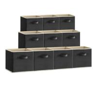 Lifewit Lot de 10 Boite Rangement Pliables, Cubes de Rangement Tissu, Panier de Rangement, Caisse de Rangement avec Poignées pour Vetements, Jouets, 33 x 33 x 33 cm, Noir