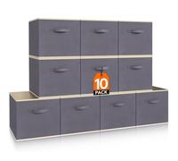 Lifewit Lot de 10 Cube de Rangement Tissu, Boite Rangement Pliables, Caisse Bac de Rangement avec Poignées, Panier et Boîtes de Rangement pour Vetements, Jouets, 26,5 x 26,5 x 28 cm, Gris
