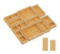 Lifewit Lot de 10 Organiseurs Tiroirs avec 12 Inserts, Boite Rangement Réglable avec 22 Compartiments, Séparateur Tiroir en Bois pour Ustensiles de Cuisine, Maquillage, Bijoux, Bureau, Salle de Bain