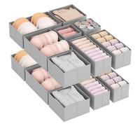 Lifewit Lot de 16 Organisateur Tiroir, Boite Rangement Vetement Pliable, Separateur Tiroirs en Tissu, Rangement sous Vetement, Panier Rangement Armoire pour Chaussettes, Cravates, Ceintures,Gris Clair