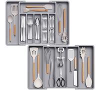 Lifewit Lot de 2 Range Couverts pour Tiroirs, Grand Rangement Couvert Extensible pour Cuisine, Organisateur d'Ustensiles de Cuisine en Plastique pour Cuillères, Fourchettes, Couteaux, Gris