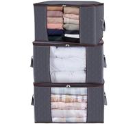 Lifewit Lot de 3 Boite Rangement Pliable, Sac de Rangement Vetement, Grand Caisse Rangement Cartons Déménagement Housse Rangement Couette pour Couvertures Jouets Vêtements, 90L, Gris