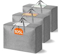 Lifewit Lot de 3 Grand Sac de Rangement 105L, Housse Rangement Couette, Boite Rangement Pliable, Sac Rangement Vetement sous Lit, Sac Demenagement avec Poignées Renforcées pour Édredons Couvertures
