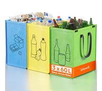 Lifewit Lot de 3 Sac Tri Selectif 60 L, Systèmes de Tri des Déchets, Poubelles Recyclage de 3 Couleurs pour Papiers, Carton, Plastiques, Verre, Bouteilles, Bac de Tri pour Cuisine, Exterieur