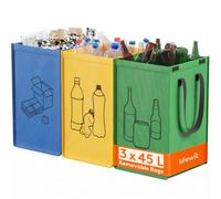 Lifewit Lot de 3 Sac Tri Selectif, Systèmes de Tri des Déchets, Poubelles Recyclage de 3 Couleurs pour Papiers, Carton, Plastiques, Verre, Bouteilles, Bac de Tri pour Cuisine, Exterieur, 45 L