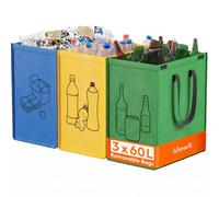 Lifewit Lot de 3 Sac Tri Selectif, Systèmes de Tri des Déchets, Poubelles Recyclage de 3 Couleurs pour Papiers, Carton, Plastiques, Verre, Bouteilles, Bac de Tri pour Cuisine, Exterieur, 60 L