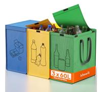 Lifewit Lot de 3 Sac Tri Selectif, Systèmes de Tri des Déchets, Poubelles Recyclage de 3 Couleurs pour Papiers, Carton, Plastiques, Verre, Bouteilles, Bac avec Couvercle pour Cuisine, Exterieur, 60 L