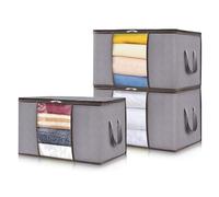 Lifewit Lot de 3 Sacs de Rangement Vetements 120L, Kit Demenagement, Boite Rangement Pliable avec Poignées Renforcées, Housse de Rangement Couette pour Édredons, Couvertures, Oreillers, Gris Clair
