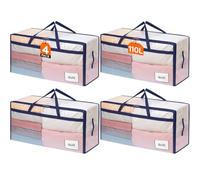Lifewit Lot de 4 Grands Sacs Rangement Vetement 110 L, Sac Demenagement avec Poignées, Housse Rangement Couette, Boite Rangement Pliable, Transparent