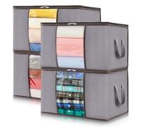 Lifewit Lot de 4 Sac Rangement Vetement 50L, Boite Rangement Pliable avec Poignées Renforcées, Housse de Rangement Couette, Caisse Rangement Sous Lit pour Vêtements, Couvertures, Jouets, Gris Clair