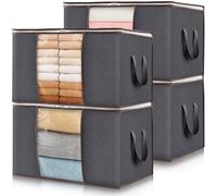 Lifewit Lot de 4 Sac Rangement Vetement, Boite Rangement Déménagement Bac de Rangement pour Vêtements, Couvertures, Couettes, Caisse rangement Pliable avec Poignée Renforcée, Gris