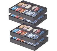Lifewit Lot de 4 Sacs de Rangement Chaussures avec Fenêtre Transparente, Boite Rangement Sous Lit Pliable avec Poignées pour Chaussures, Organisateur Chaussures, 12 Compartiments, Gris, 4 x 12 Paires