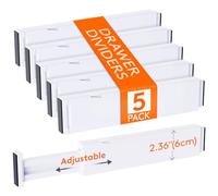 Lifewit Lot de 5 Séparateurs de Tiroirs de Cuisine, 6cm de hauteur, 28-43,2cm, Organisateurs de Tiroirs en Plastique pour Ustensiles/Vêtements/Maquillage, Dressing/Chambre/Salle de bain/Bureau