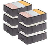 Lifewit Lot de 6 Sac de Rangement sous Lit Pliable 40L, Bacs de Rangement avec Poignée Renforcée pour Vêtements, Draps, Serviettes, Couvertures, Chambre à coucher, Placard, Dortoir, Gris